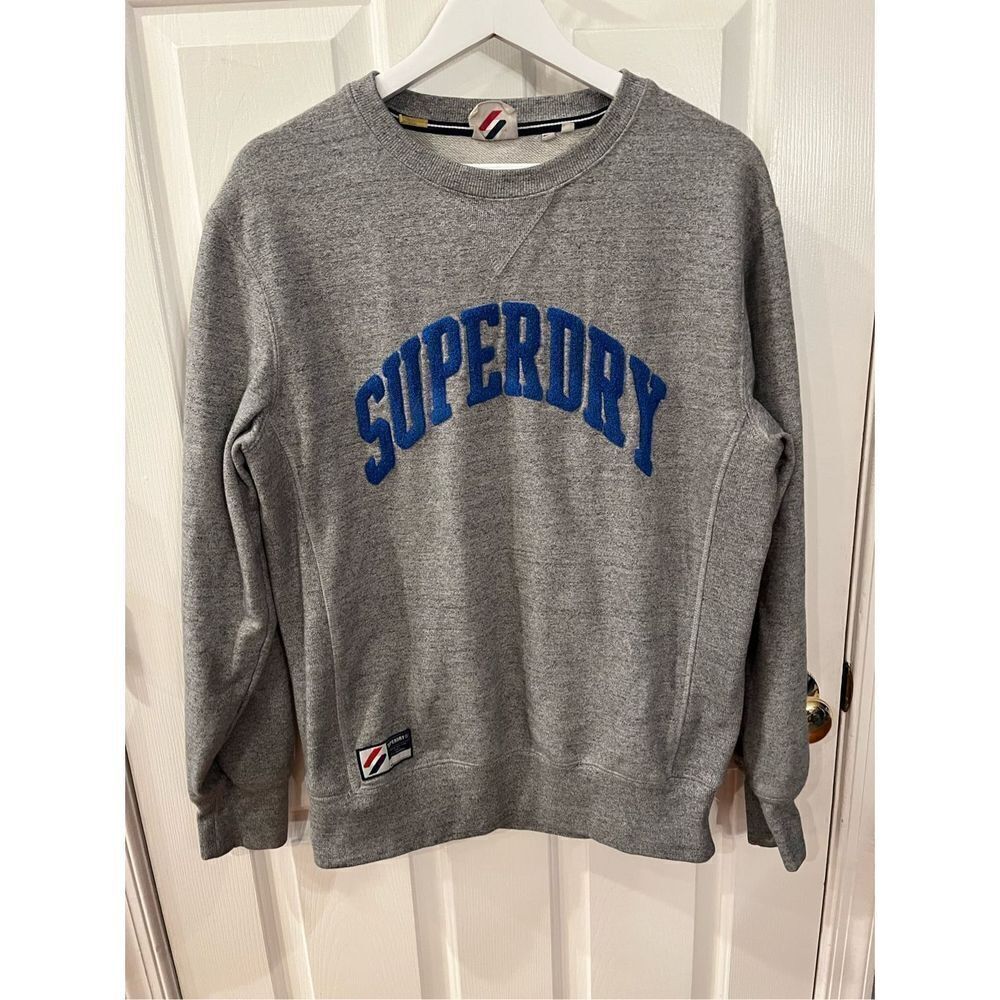 Superday Gray Blue Varsity Logo Heavy Weight Sweatshirt sz L EUC